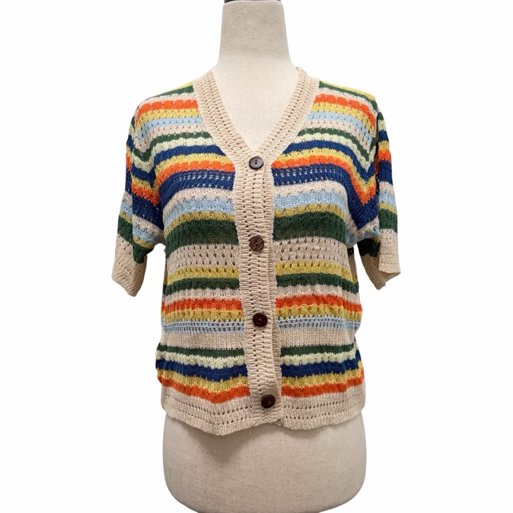 Adora Open Knit Stripe Top Cream Combo Size Medium